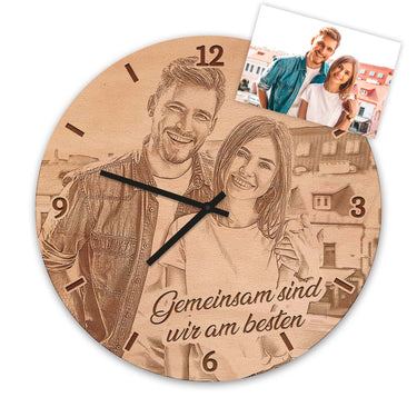 Holz-Wanduhr mit eigenem Foto – rund, 30 cm