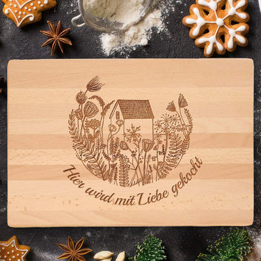 Geschenk-Massivholz-Schneidebrett mit Gravur – Motiv Heimat