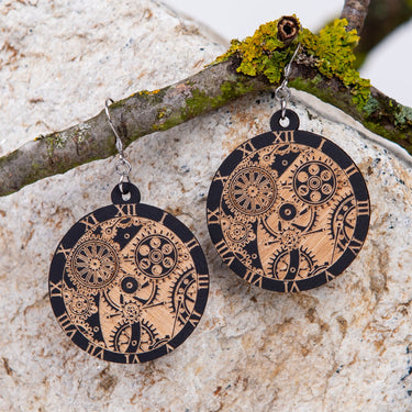 HOORAY Holz-Ohrringe Black Clockwork