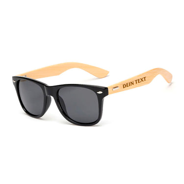 Sonnenbrille mit Bambusbügeln – schwarzes Gestell mit grauen Gläsern