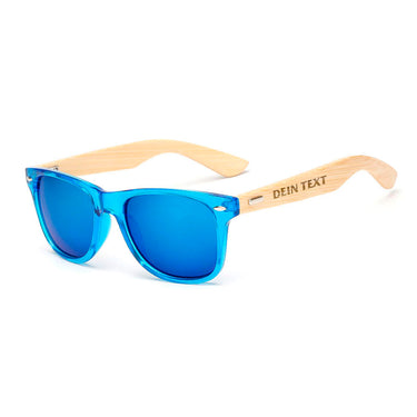 Sonnenbrille mit Bambusbügeln – blaues Gestell mit blauen Gläsern
